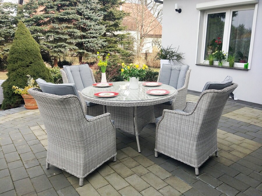ADRIA S4 110 Mały Okrągły Stół Ogrodowy i 4 fotele z technorattanu