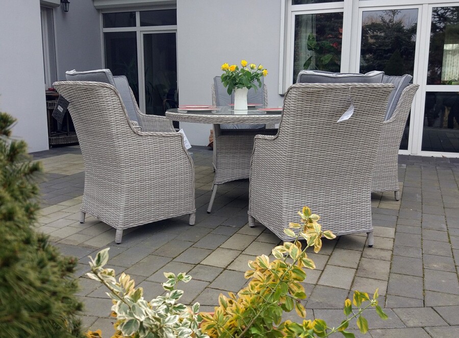 ADRIA S4 110 Mały Okrągły Stół Ogrodowy i 4 fotele z technorattanu