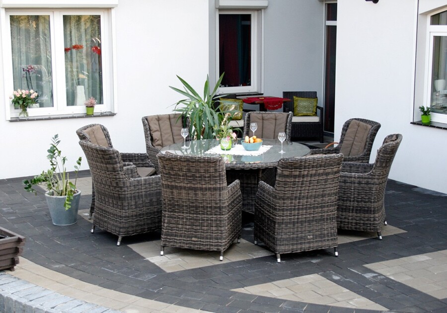 ADRIA S8 Duży Stół Tarasowy Okrągły 160cm i 8x Wygodne Fotele Ogrodowe