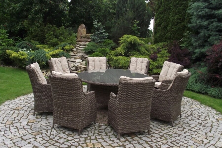 ADRIA S8 Duży Stół Tarasowy Okrągły 160cm i 8x Wygodne Fotele Ogrodowe