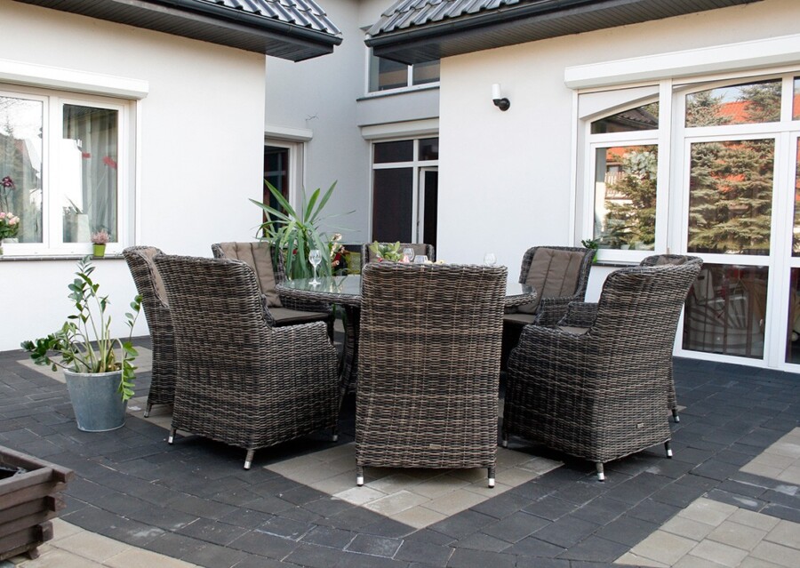 ADRIA S8 Duży Stół Tarasowy Okrągły 160cm i 8x Wygodne Fotele Ogrodowe