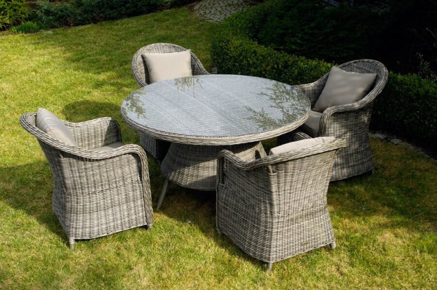 KORYNT 110 Mały Okrągły Stół Tarasowy i 4 Fotele Ogrodowe