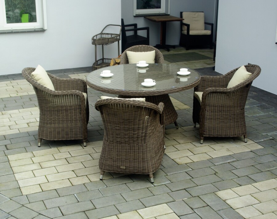 KORYNT 110 Mały Okrągły Stół Tarasowy i 4 Fotele Ogrodowe