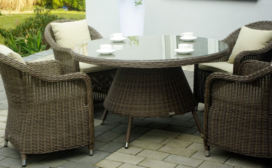 KORYNT 110 Mały Okrągły Stół Tarasowy i 4 Fotele Ogrodowe