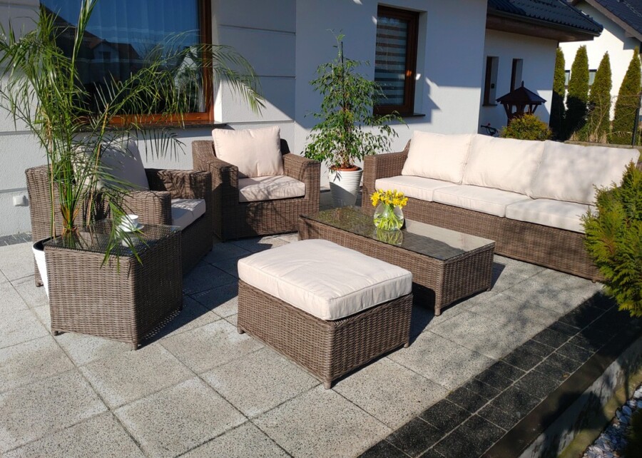 Meble ogrodowe z technorattanu LEVANTE 3. Duży zestaw Wypoczynkowy