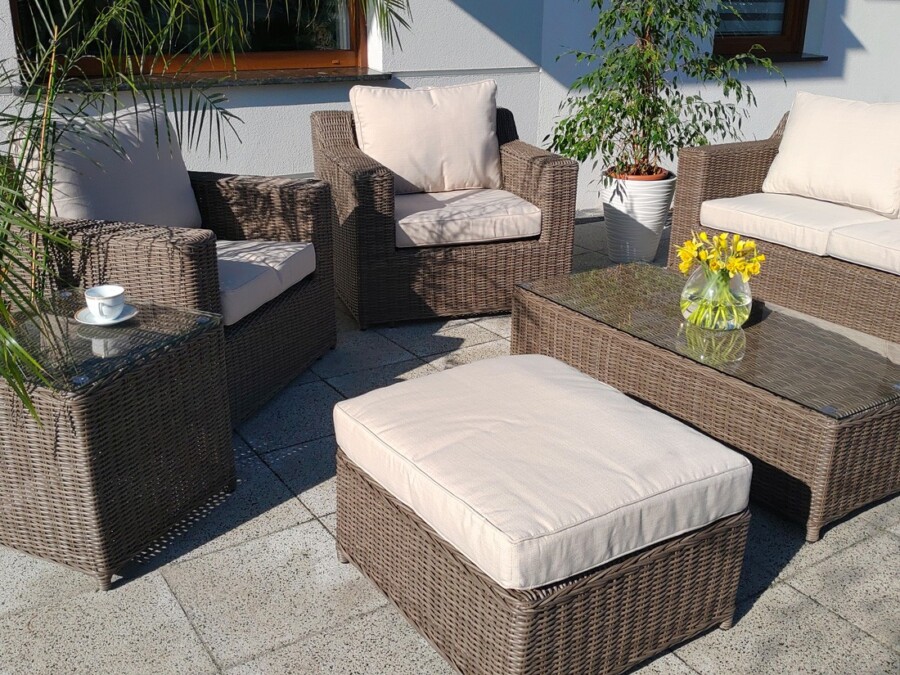 Meble ogrodowe z technorattanu LEVANTE 3. Duży zestaw Wypoczynkowy