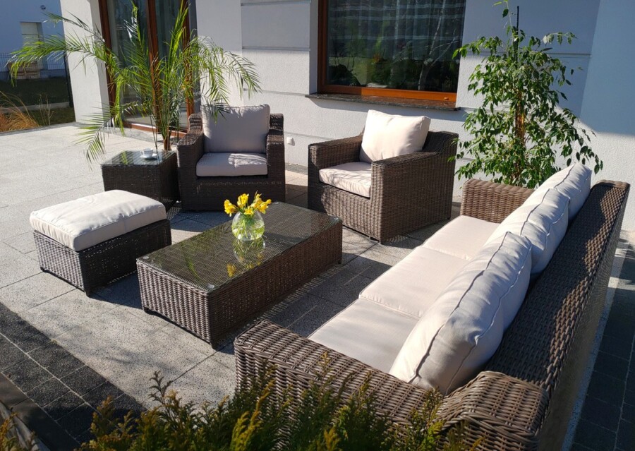 Meble ogrodowe z technorattanu LEVANTE 3. Duży zestaw Wypoczynkowy