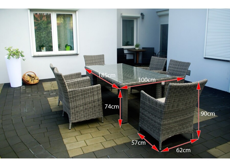 MANILVA 185 Stół prostokątny z Technorattanu i 6 foteli