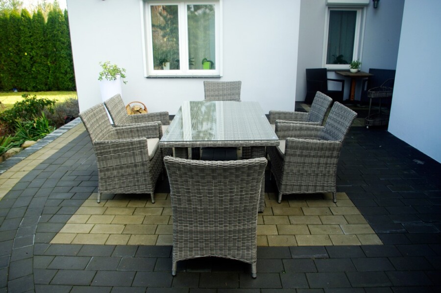 MANILVA 185 Stół prostokątny z Technorattanu i 6 foteli