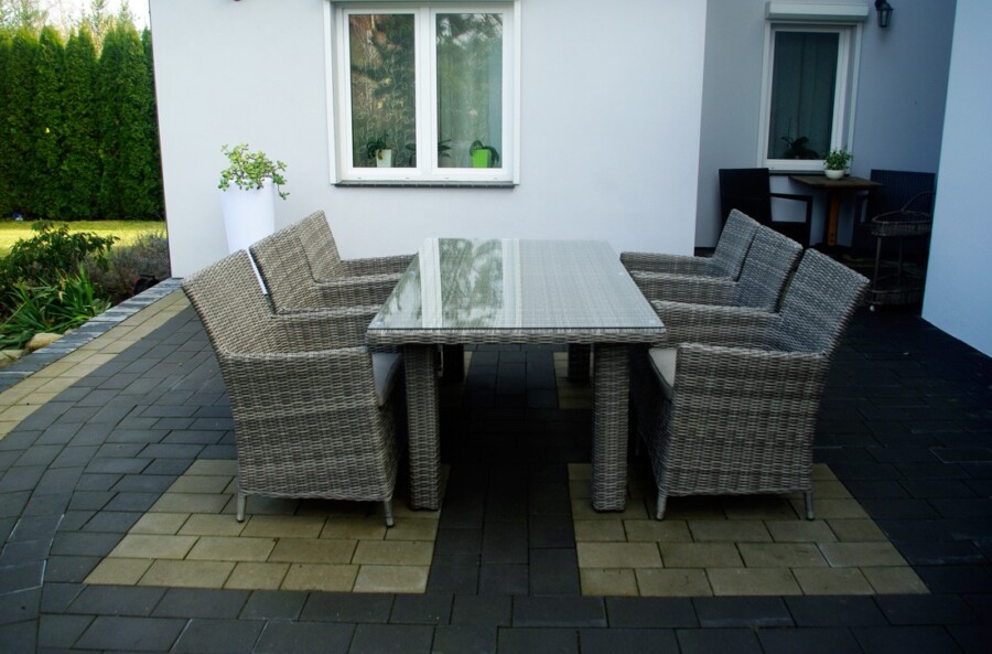 MANILVA 185 Stół prostokątny z Technorattanu i 6 foteli