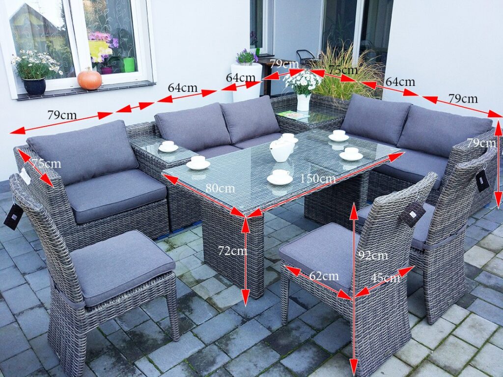 Duży narożnik z technorattanu MILANO BIG – WYMIARY