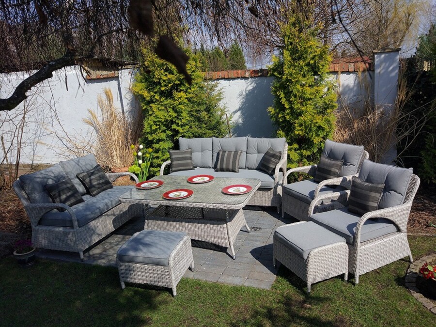 Klasyczny duży zestaw ogrodowy NEPTUN BIG Meble Technorattan.  Obiadowo-wypoczynkowy