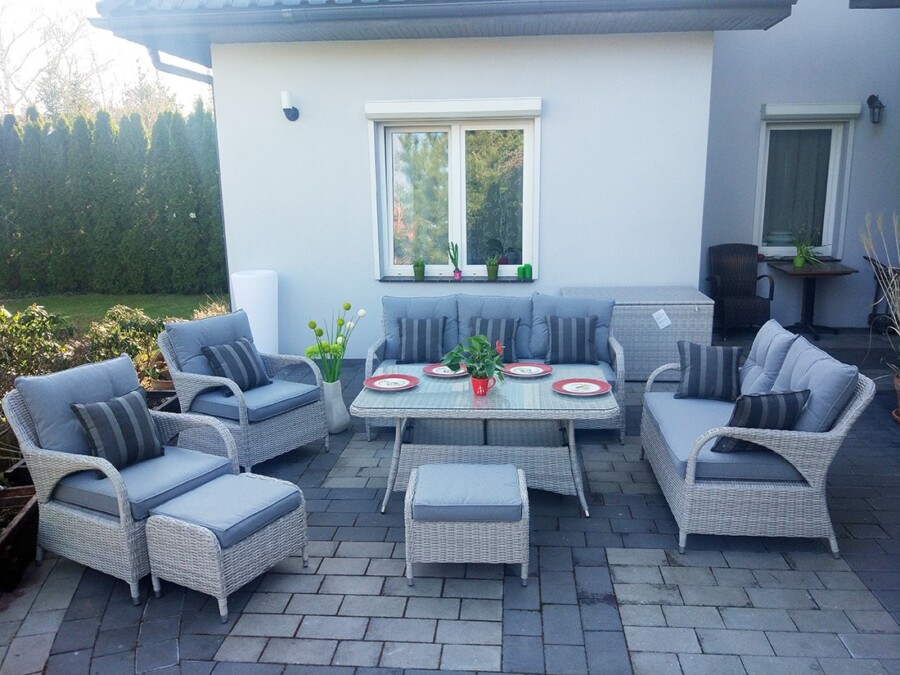 Klasyczny duży zestaw ogrodowy NEPTUN BIG Meble Technorattan.  Obiadowo-wypoczynkowy