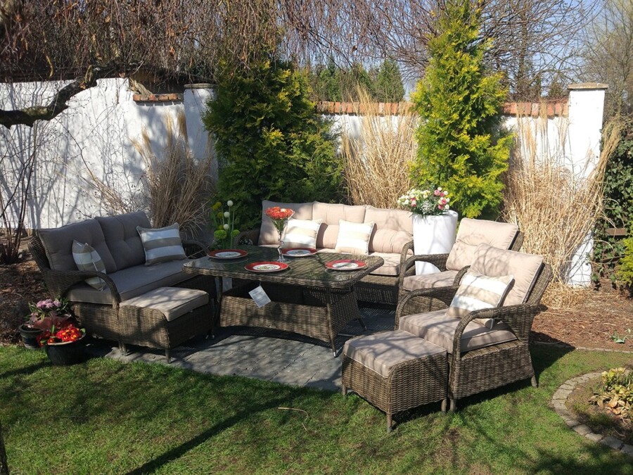 Klasyczny duży zestaw ogrodowy NEPTUN BIG Meble Technorattan.  Obiadowo-wypoczynkowy