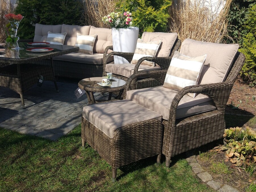 Klasyczny duży zestaw ogrodowy NEPTUN BIG Meble Technorattan.  Obiadowo-wypoczynkowy