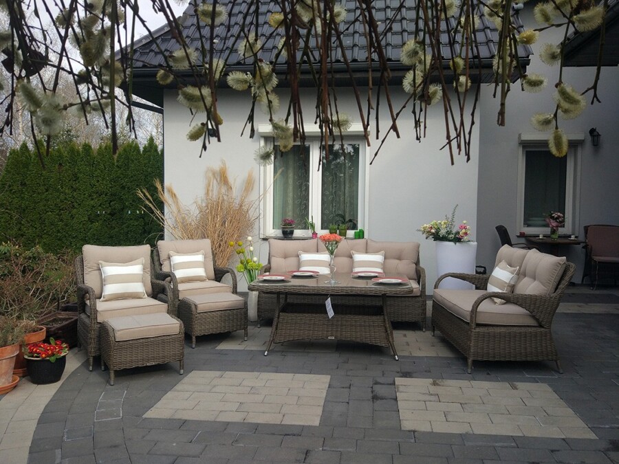 Klasyczny duży zestaw ogrodowy NEPTUN BIG Meble Technorattan.  Obiadowo-wypoczynkowy