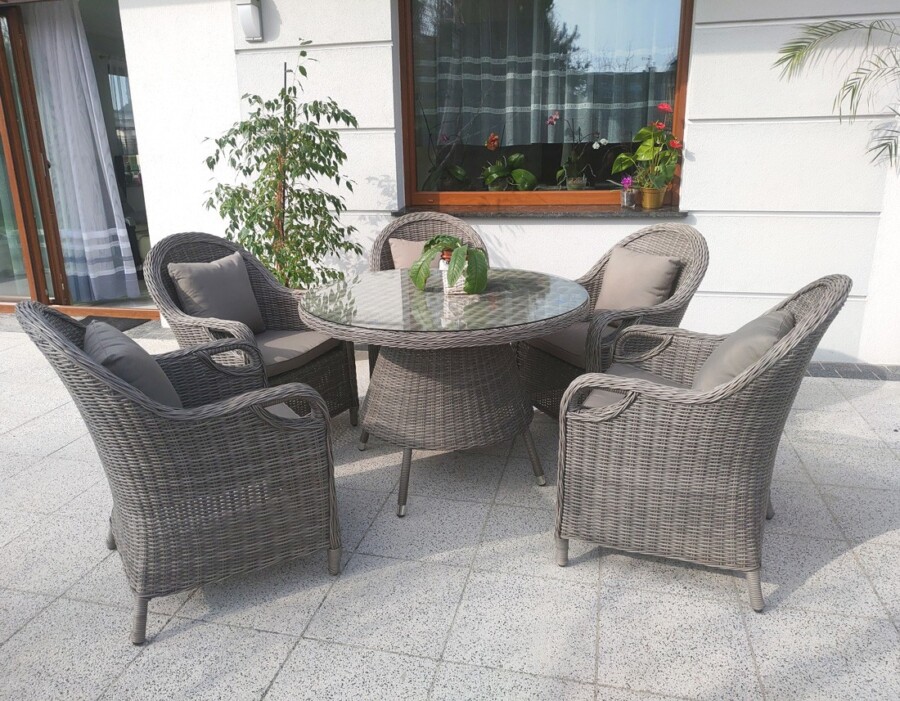 Mały stół okrągły na taras OLIMP 110 + 4 fotele