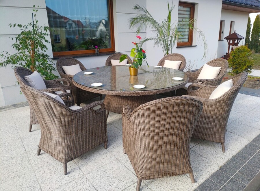 Duży stół okrągły OLIMP 180 + 8 foteli