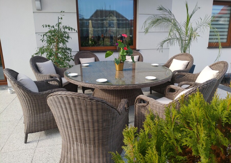 Duży stół okrągły OLIMP 180 + 8 foteli