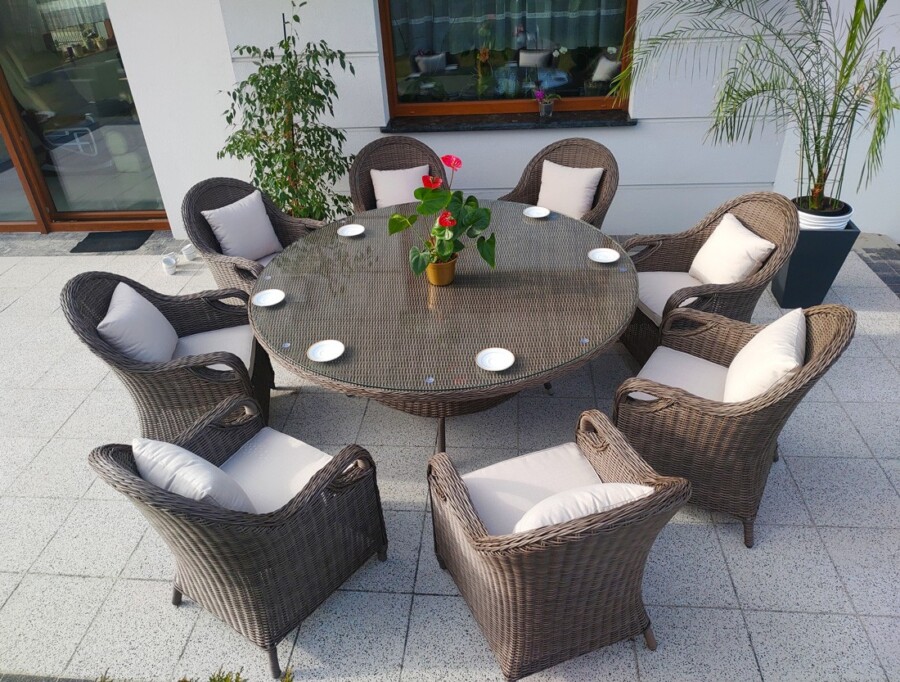 Duży stół okrągły OLIMP 180 + 8 foteli