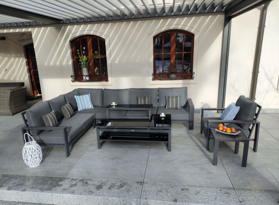 Narożnik tarasowy z aluminium RAGNAR CORNER BIG z fotelem + stolik + podnóżek