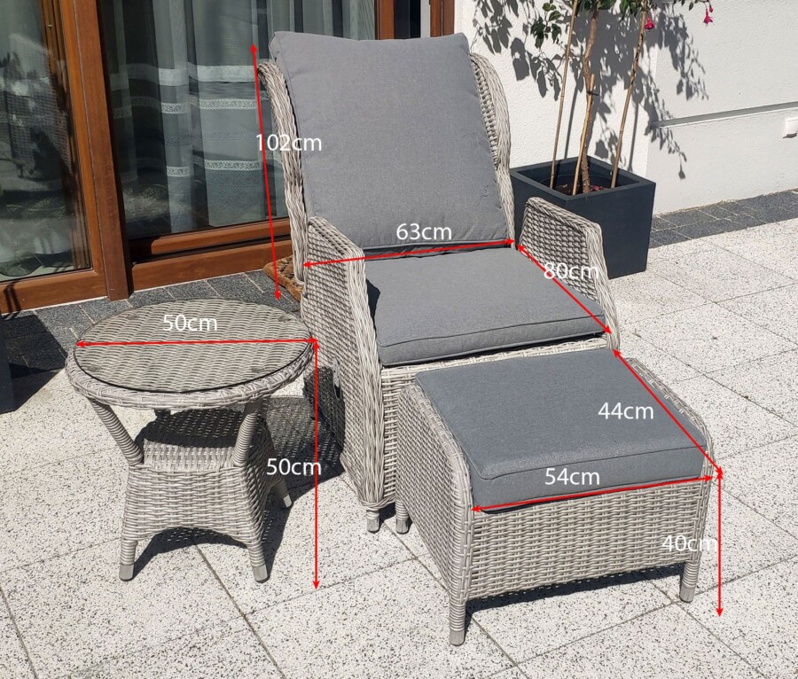 ROMA CAFFE SOLO Regulowany Rozkładany Fotel z podnóżkiem i stolikiem