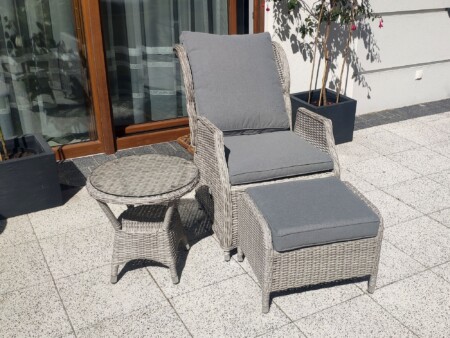 ROMA CAFFE SOLO Regulowany Rozkładany Fotel z podnóżkiem i stolikiem