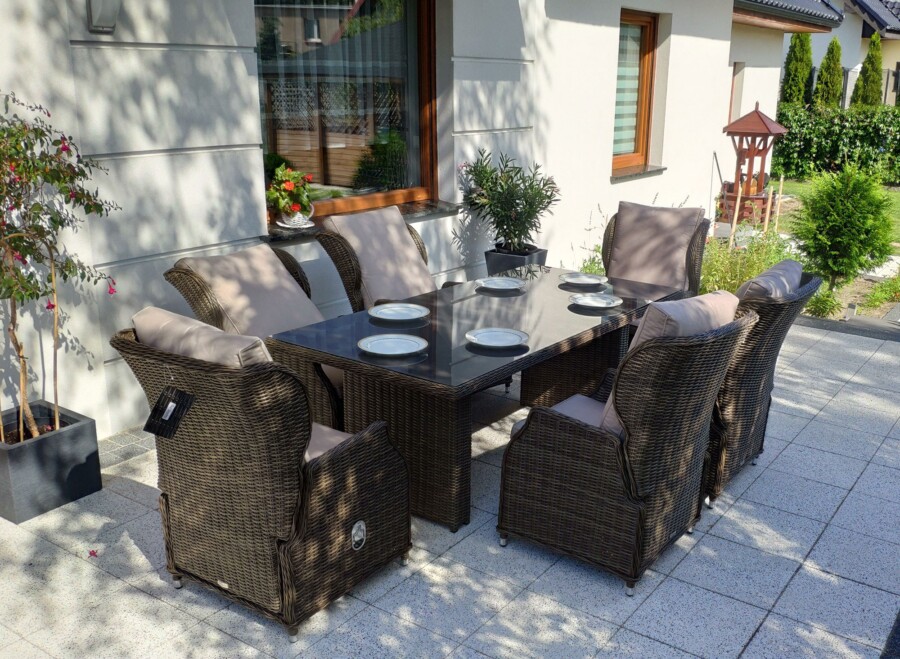 Rozkładane fotele ogrodowe ROMA SET + duży stół prostokątny