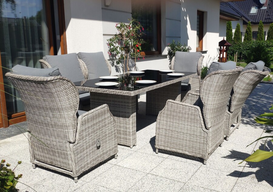 Rozkładane fotele ogrodowe ROMA SET + duży stół prostokątny