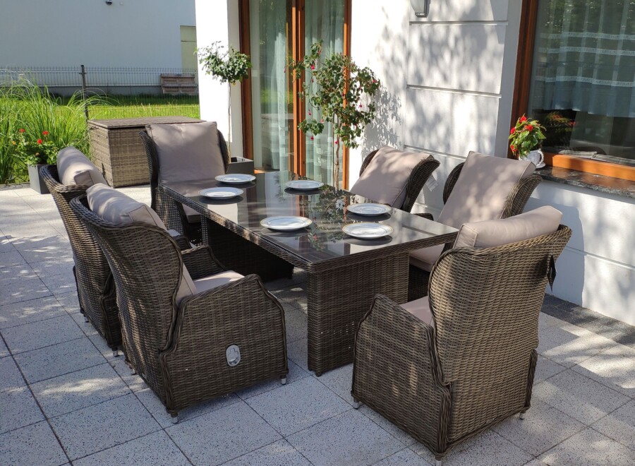 Rozkładane fotele ogrodowe ROMA SET + duży stół prostokątny