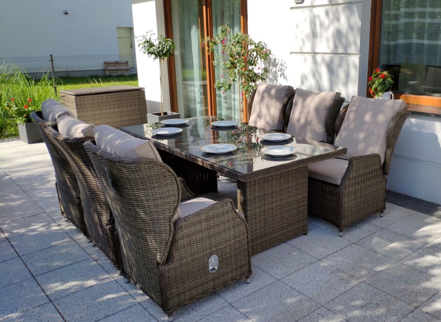 Rozkładane fotele ogrodowe ROMA SET + duży stół prostokątny