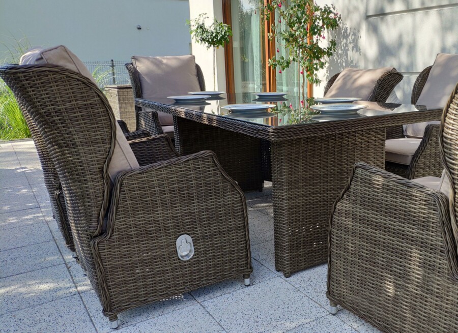 Rozkładane fotele ogrodowe ROMA SET + duży stół prostokątny