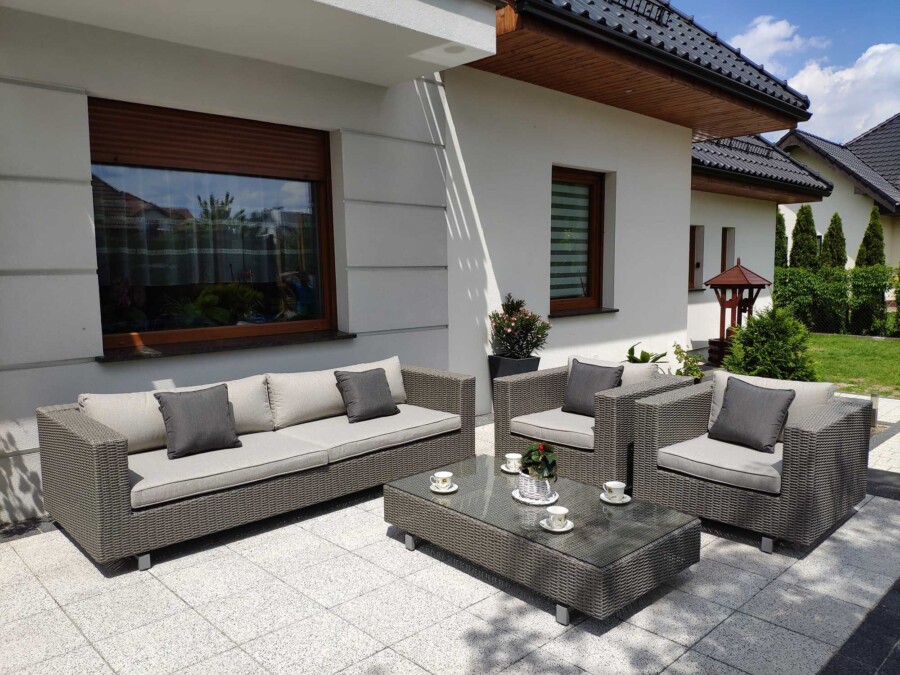 SYCYLIA Nowoczesne meble technorattnowe na aluminiowej podstawie