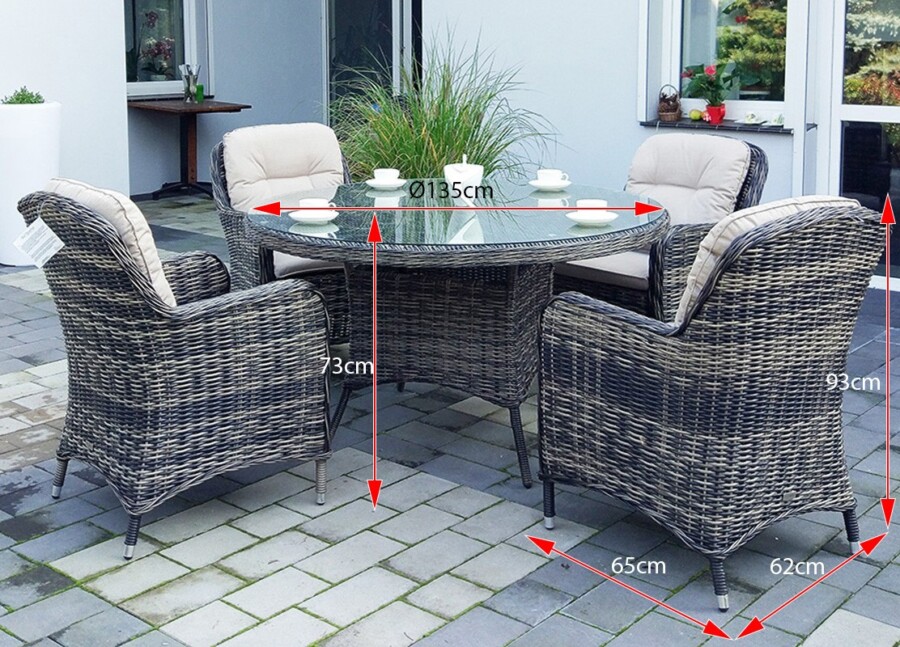 ZEUS 135 Okrągły Stół Tarasowy i 4 Nowoczesne Fotele Technorattan