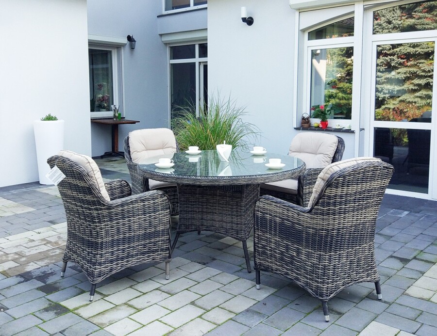 ZEUS 135 Okrągły Stół Tarasowy i 4 Nowoczesne Fotele Technorattan