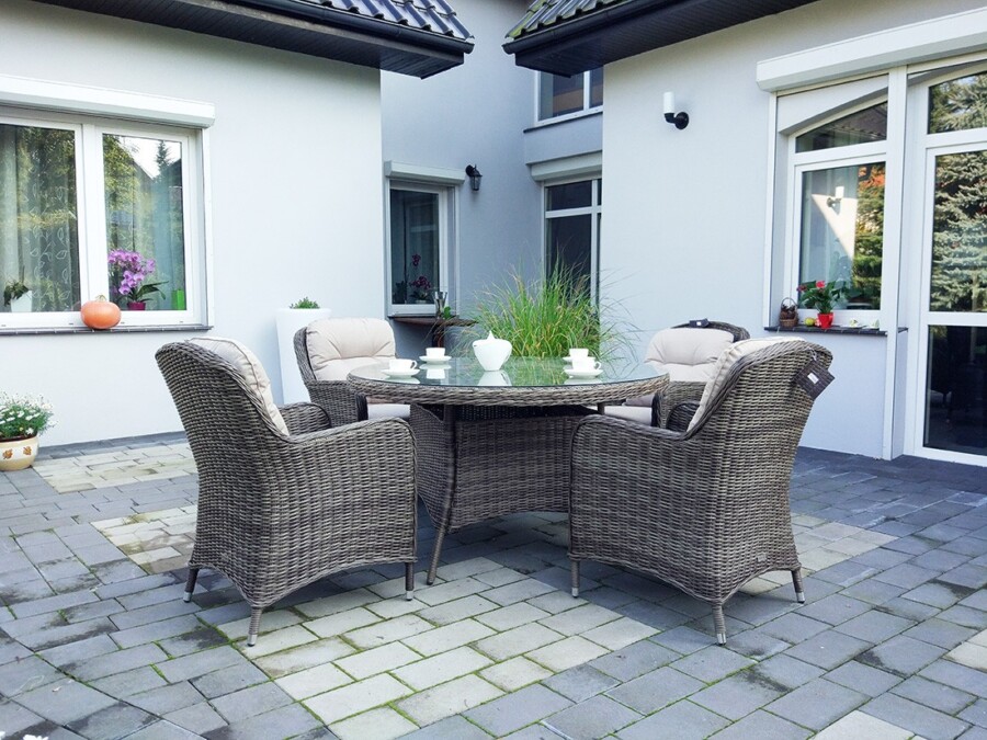 ZEUS 135 Okrągły Stół Tarasowy i 4 Nowoczesne Fotele Technorattan