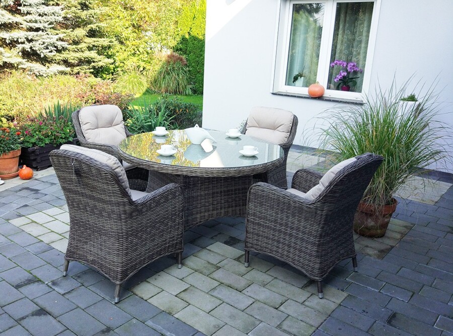 ZEUS 135 Okrągły Stół Tarasowy i 4 Nowoczesne Fotele Technorattan