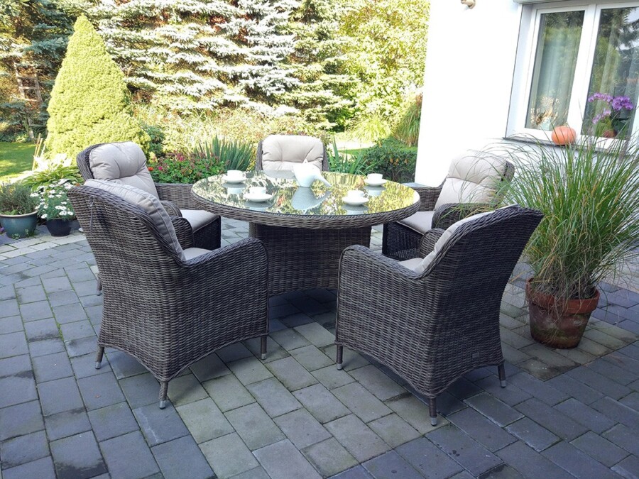 ZEUS 135 Okrągły Stół Tarasowy i 4 Nowoczesne Fotele Technorattan