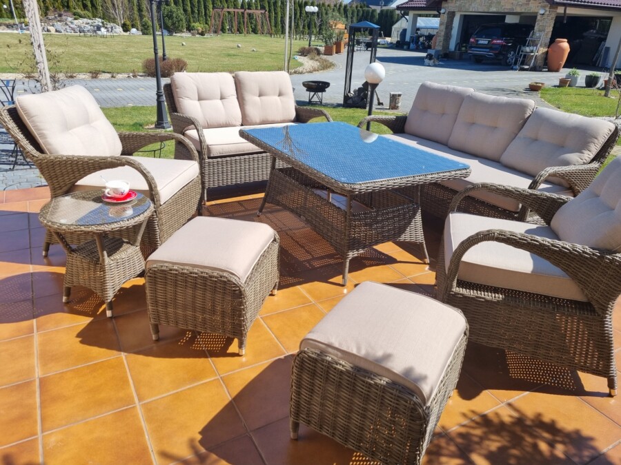 Klasyczny duży zestaw ogrodowy NEPTUN BIG Meble Technorattan.  Obiadowo-wypoczynkowy