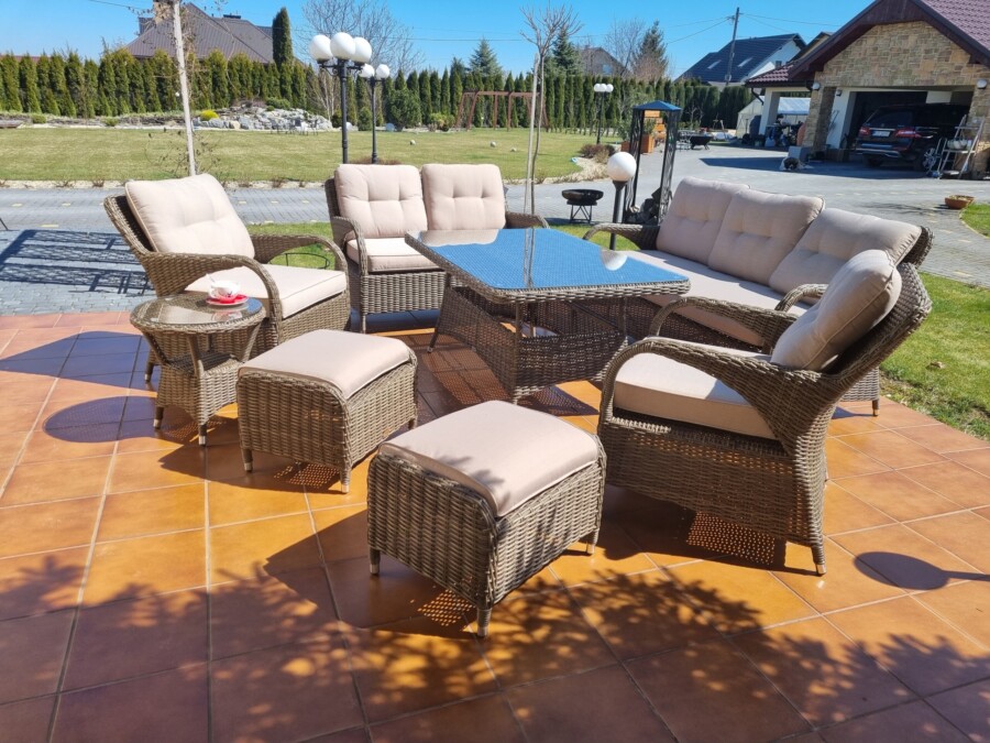 Klasyczny duży zestaw ogrodowy NEPTUN BIG Meble Technorattan.  Obiadowo-wypoczynkowy