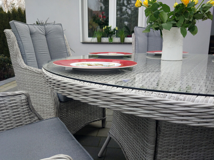 ADRIA S8 Duży Stół Tarasowy Okrągły 160cm i 8x Wygodne Fotele Ogrodowe