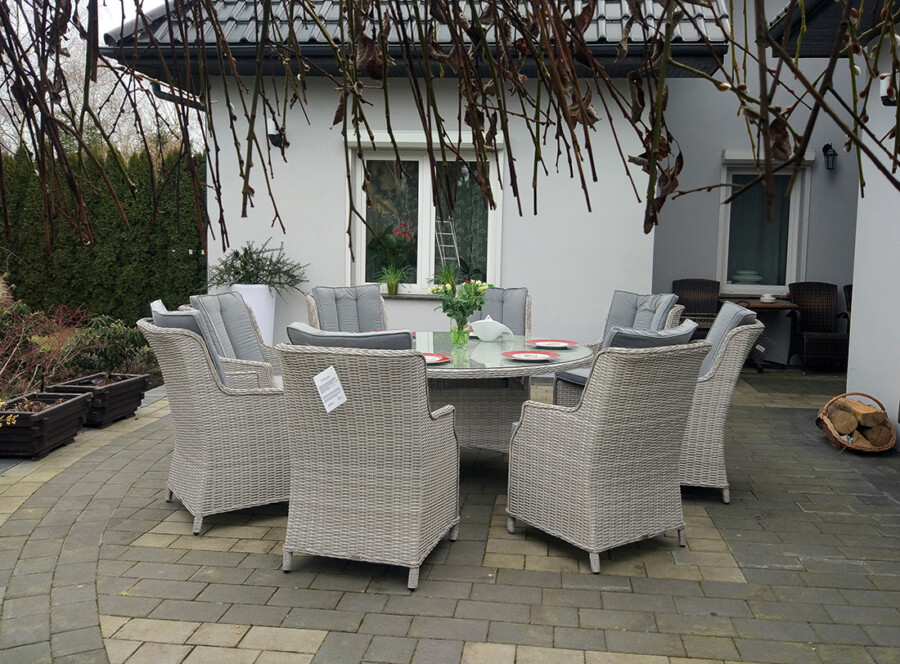 ADRIA S8 Duży Stół Tarasowy Okrągły 160cm i 8x Wygodne Fotele Ogrodowe