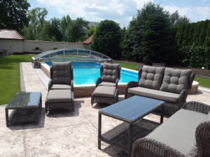 CEZAR PREMIUM Eskluzywne Meble Ogrodowe Technrattan Piękny zestaw Tarasowy z dwoma stolikami