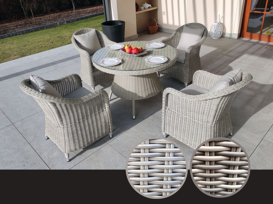 KORYNT 110 Mały Okrągły Stół Tarasowy i 4 Fotele Ogrodowe