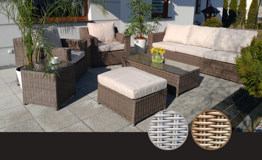 Meble ogrodowe z technorattanu LEVANTE 3. Duży zestaw Wypoczynkowy