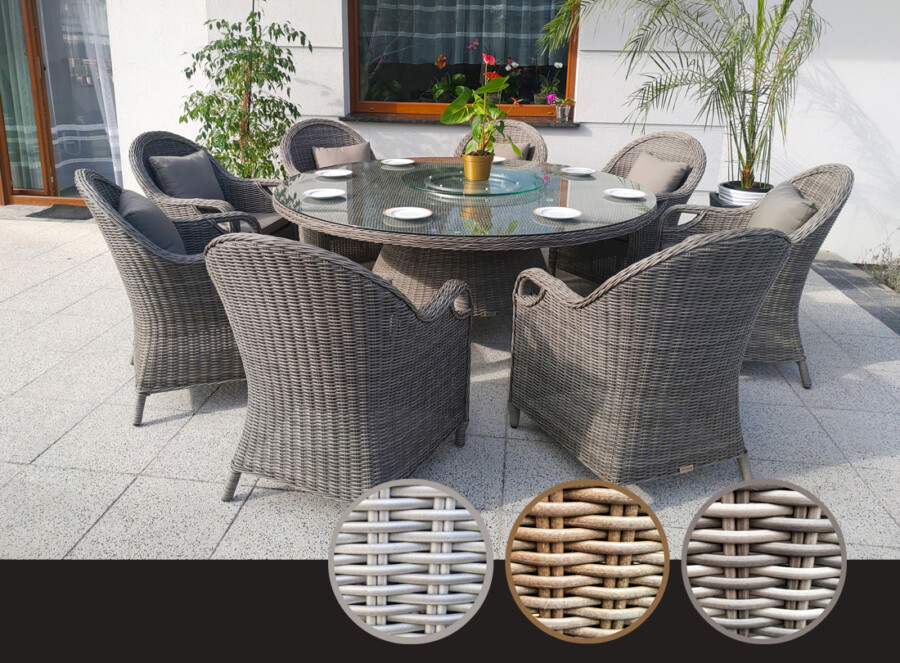 Duży stół okrągły OLIMP 180 + 8 foteli