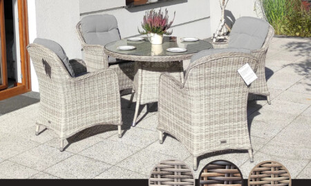 ZEUS 110 Okrągły Stół Tarasowy i 4 Klasyczne Fotele Technorattan