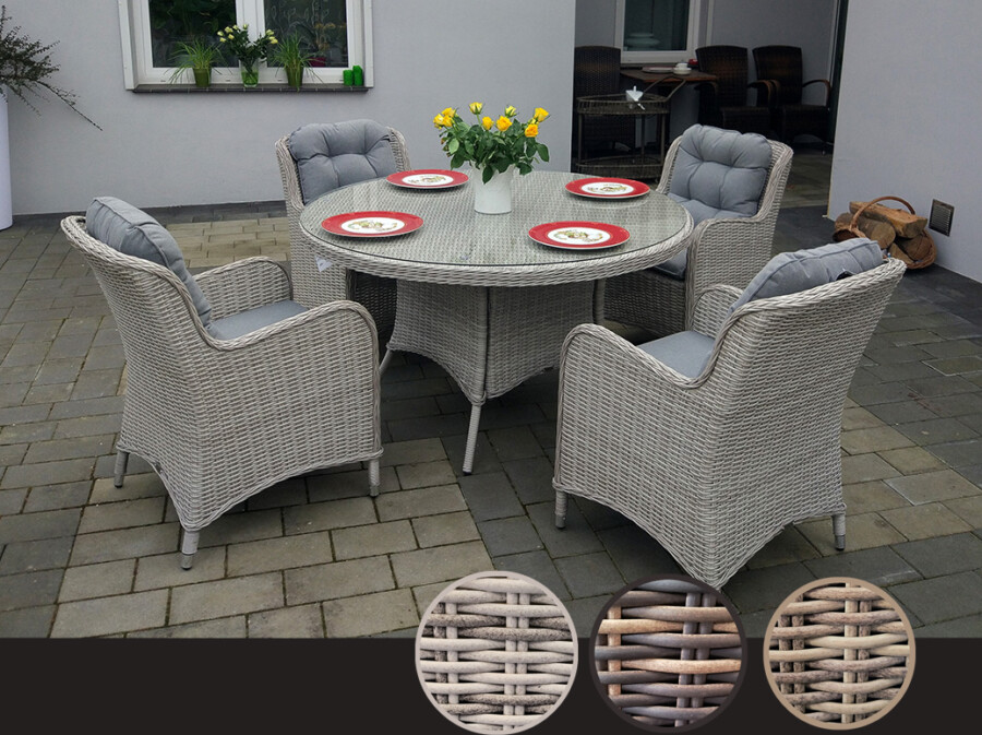 ZEUS 135 Okrągły Stół Tarasowy i 4 Nowoczesne Fotele Technorattan