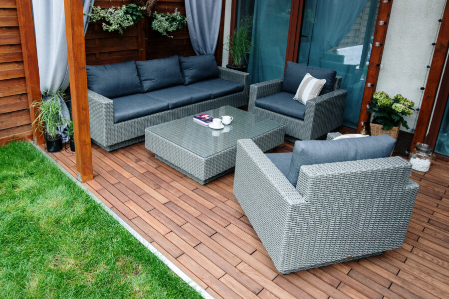 Meble na taras – duża sofa i fotele - CAMPANIA. Zestaw wypoczynkowy na taras z technorattanu