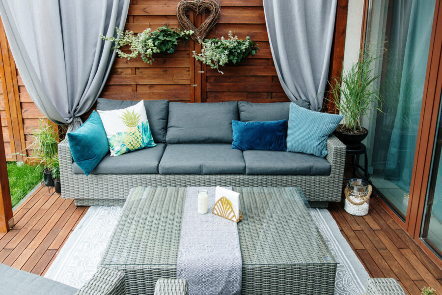 Meble na taras – duża sofa i fotele - CAMPANIA. Zestaw wypoczynkowy na taras z technorattanu